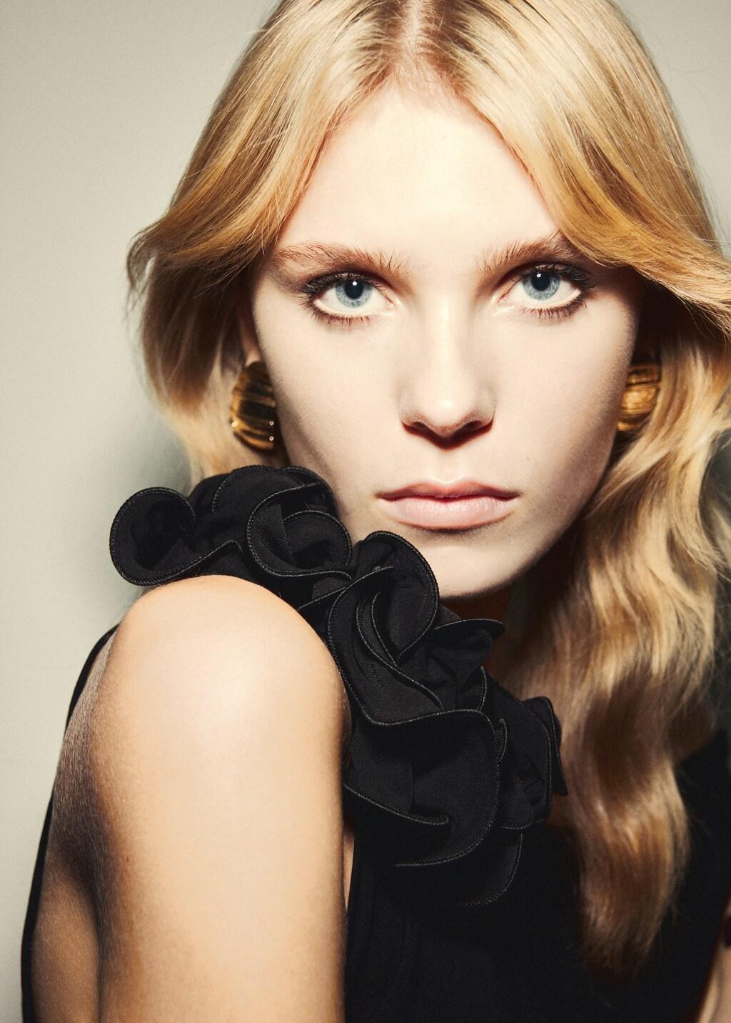 Black Ruched Dress With Ruffle Trim, 0201_99, large image number 4