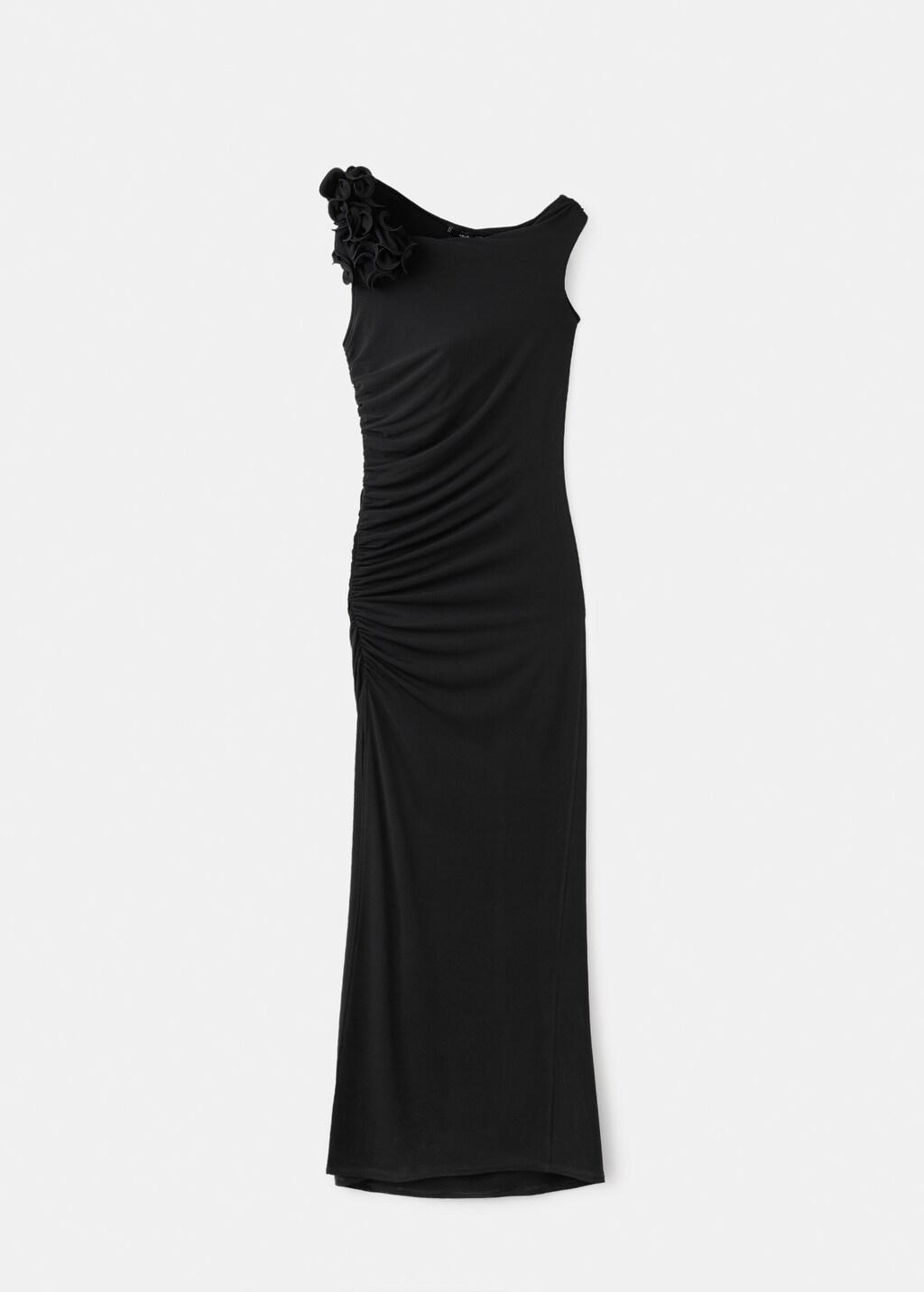 Black Ruched Dress With Ruffle Trim, 0201_99, large image number 7
