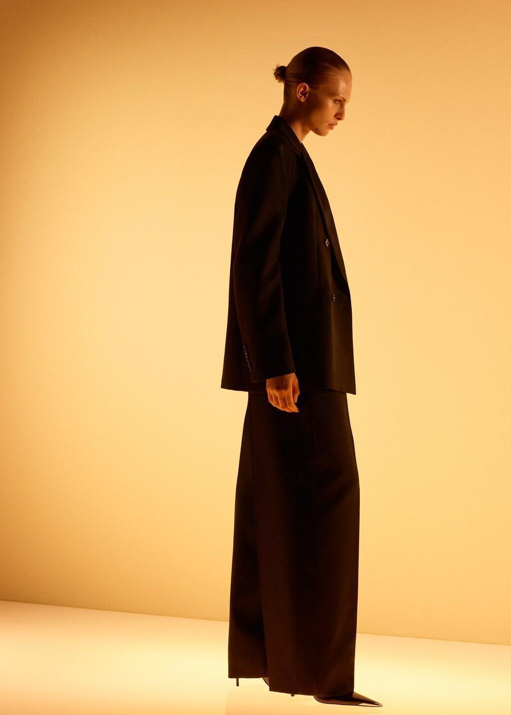 Black Wool-Blend Suit Jacket With Lapels, Black, medium