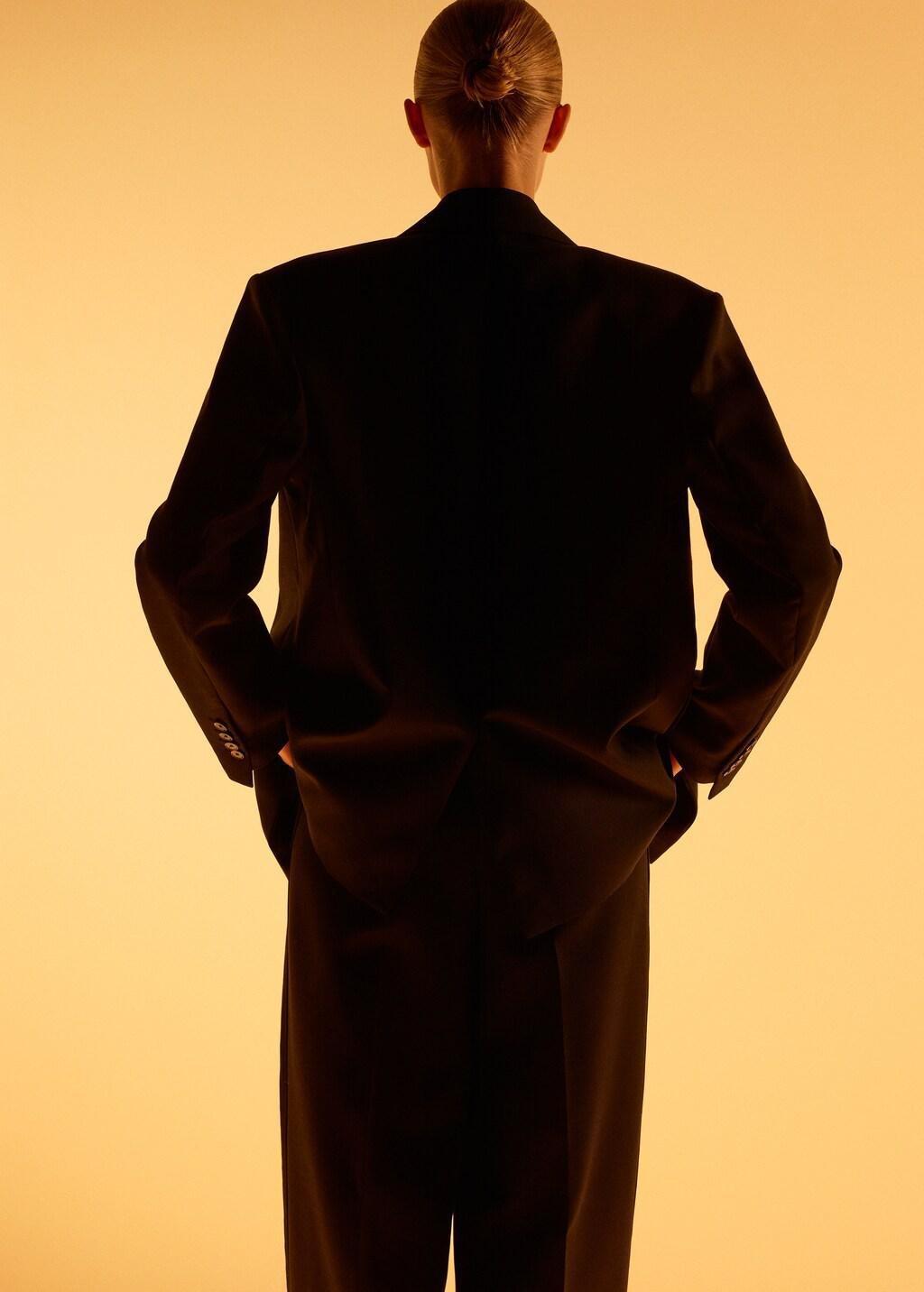 Black Wool-Blend Suit Jacket With Lapels, Black, large image number 2