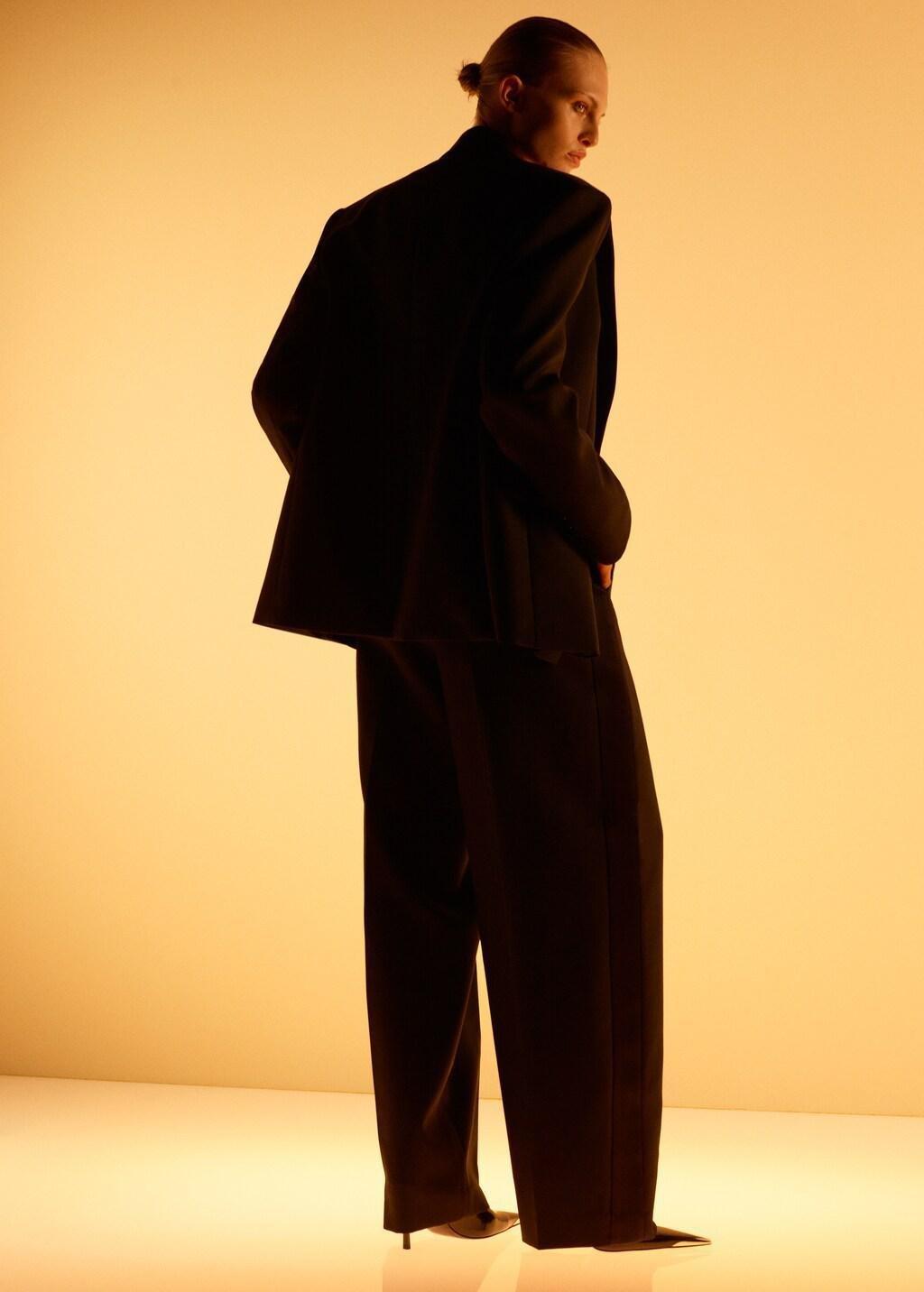 Black Wool-Blend Suit Jacket With Lapels, Black, large image number 4