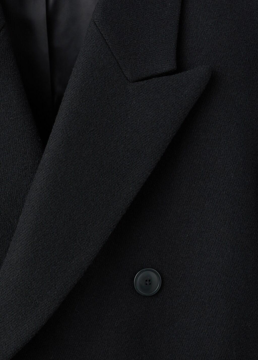 Black Long Double-Breasted Wool Coat, Black, large image number 1