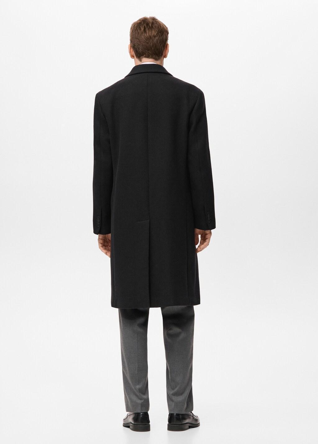 Black Long Double-Breasted Wool Coat, Black, large image number 2