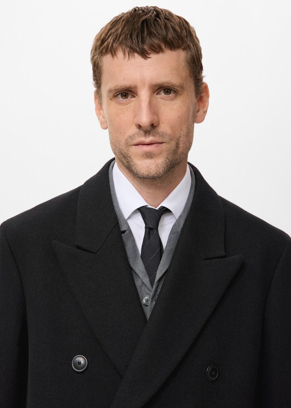 Black Long Double-Breasted Wool Coat, Black, large image number 4