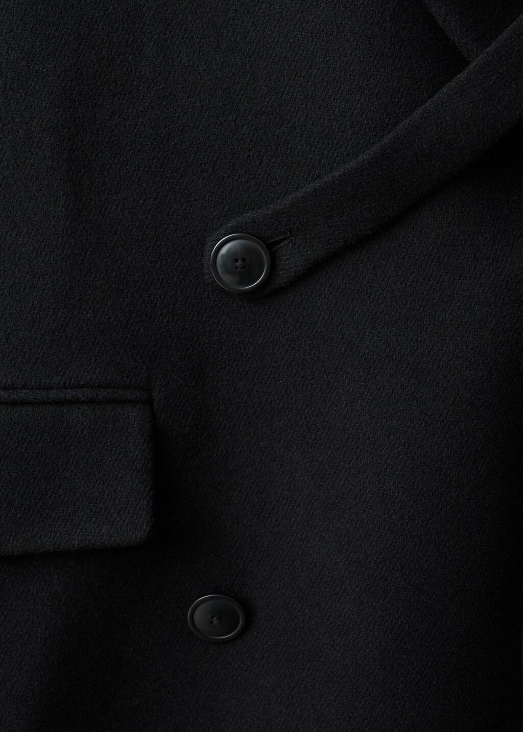 Black Long Double-Breasted Wool Coat, Black, large image number 5