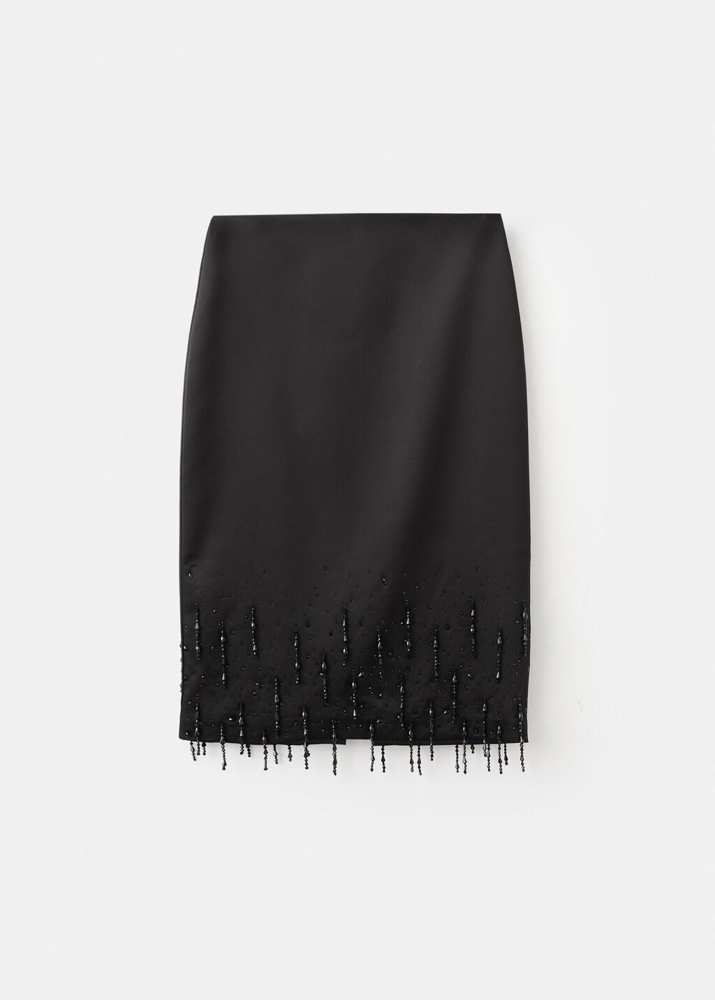 Black Midi-Skirt With Crystal Trim Hem, Black, large image number 5