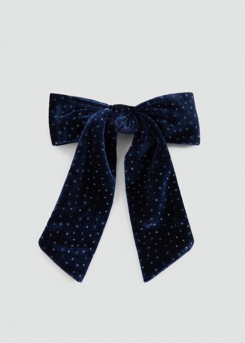 Navy Velvet Bow Hairclip, Kids Girl, Navy, large image number 1