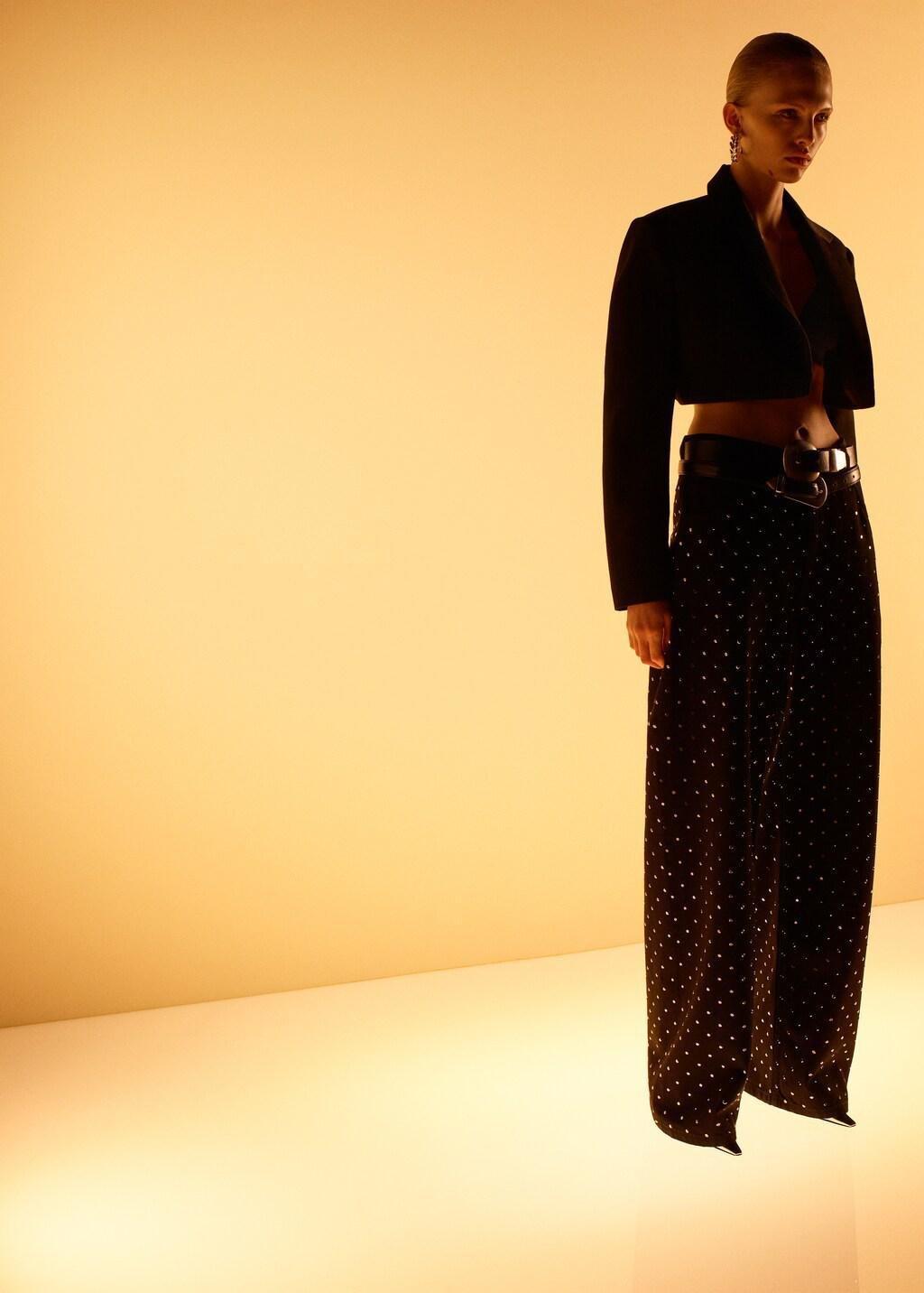 Grey Wide-Leg Jeans With Rhinestones, Open Grey, large image number 0