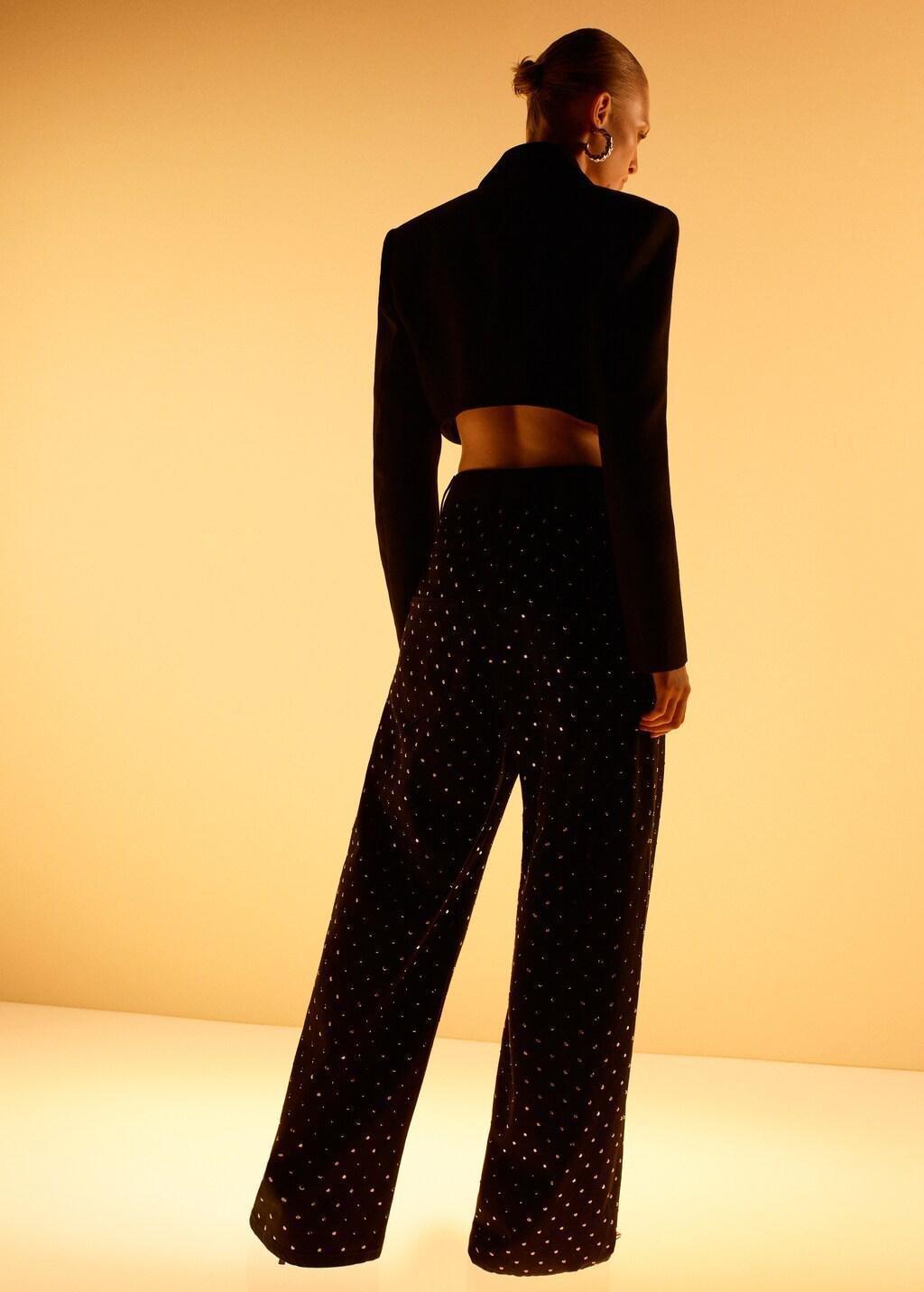 Grey Wide-Leg Jeans With Rhinestones, Open Grey, large image number 2