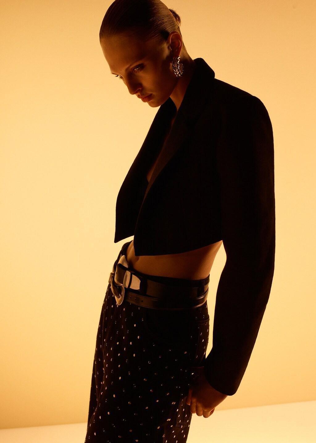 Grey Wide-Leg Jeans With Rhinestones, Open Grey, large image number 3