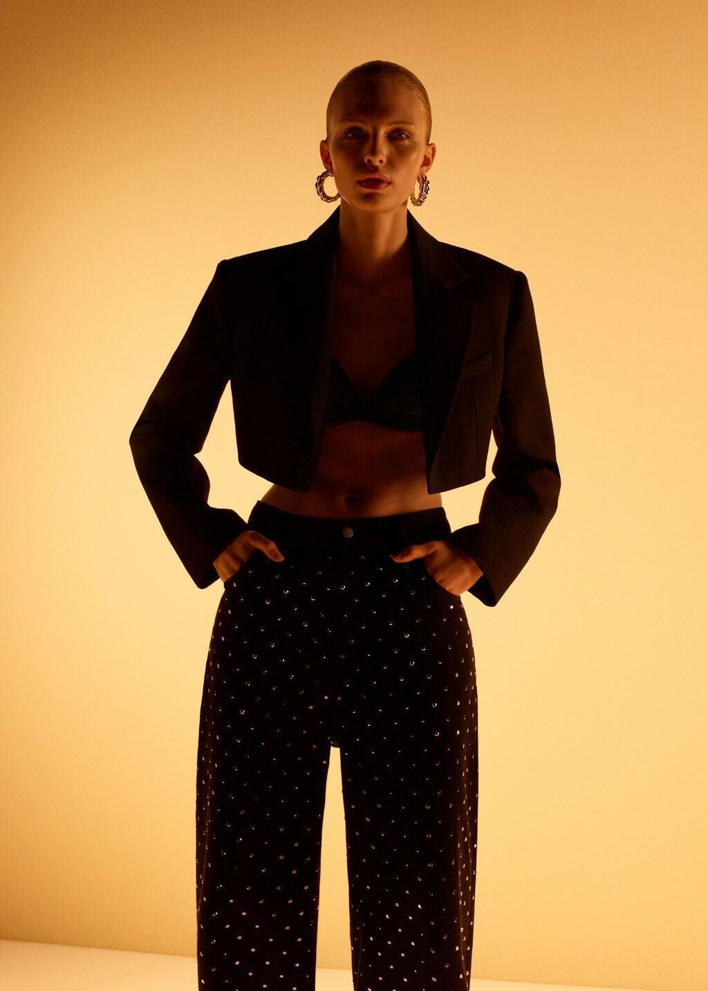 Grey Wide-Leg Jeans With Rhinestones, Open Grey, large image number 4