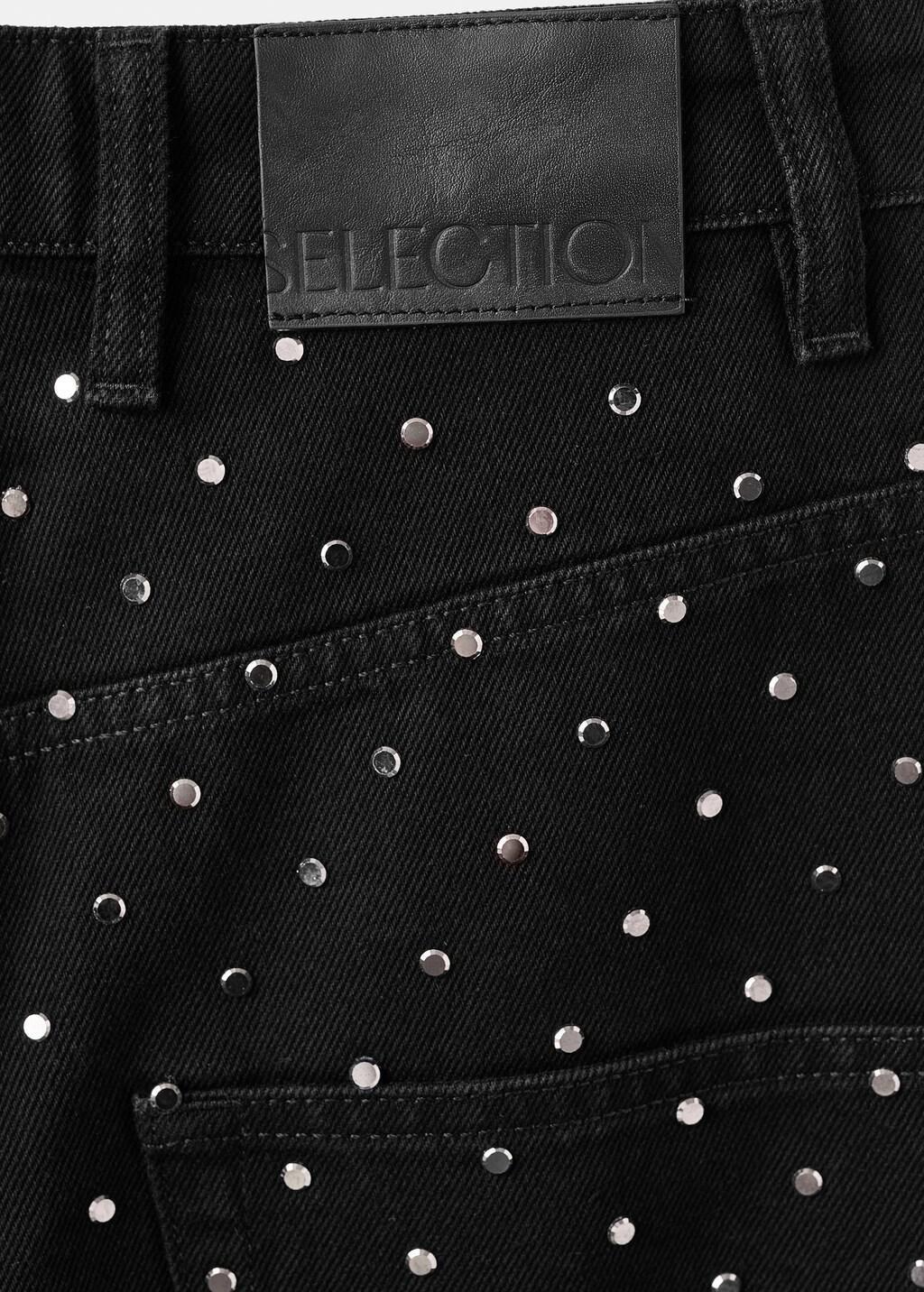 Grey Wide-Leg Jeans With Rhinestones, Open Grey, large image number 5