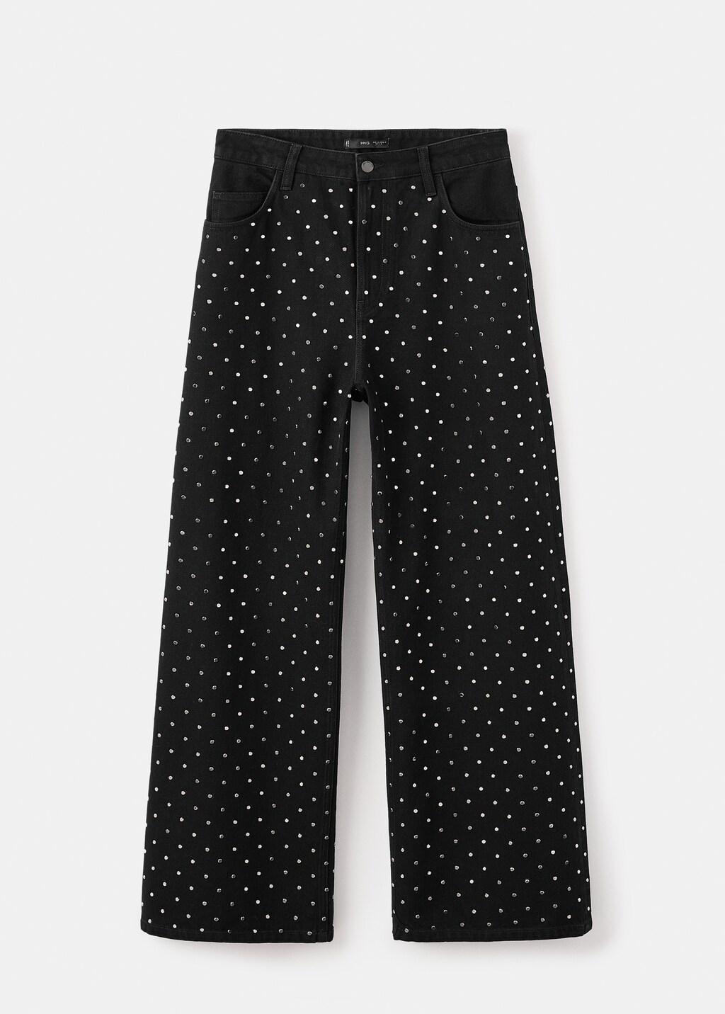 Grey Wide-Leg Jeans With Rhinestones, Open Grey, large image number 6