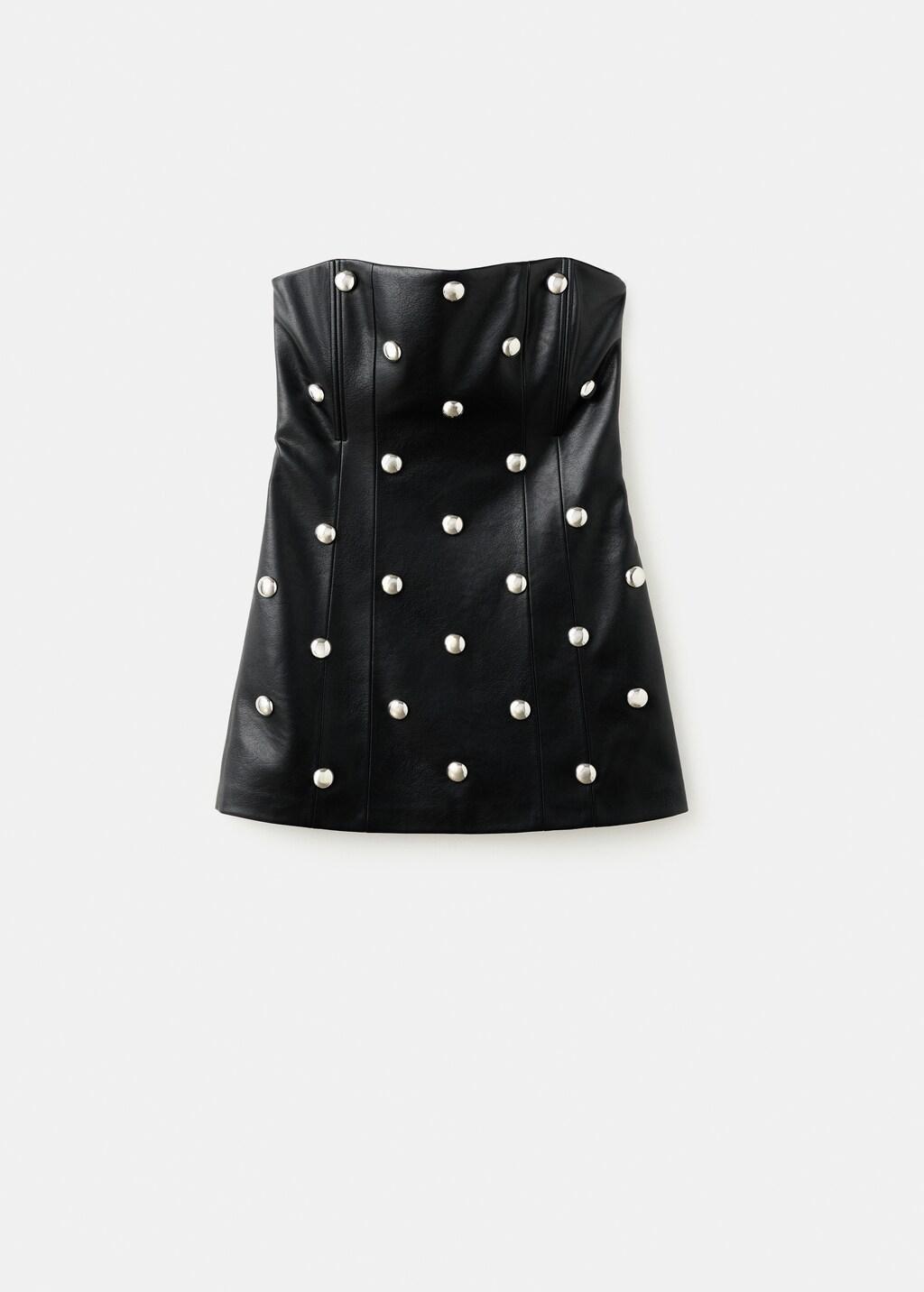 Black Studded Faux-Leather Dress, Black, large image number 5
