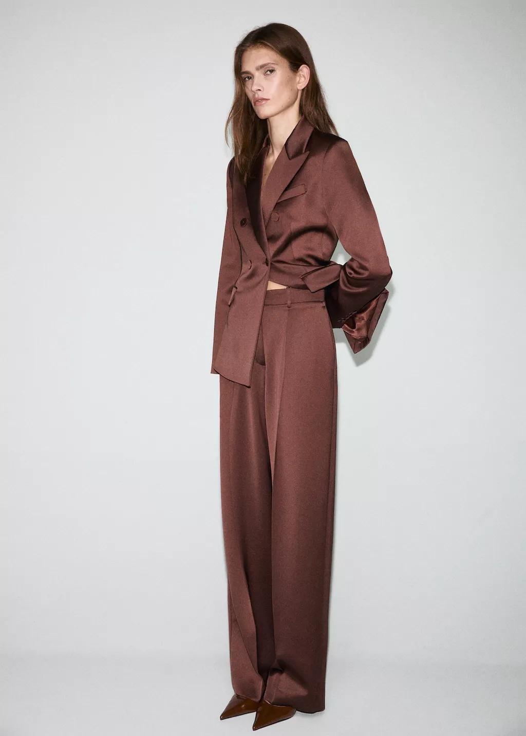Brown Satin Suit Trousers, 0201_30, large image number 0