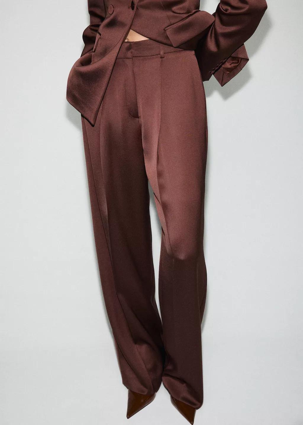 Brown Satin Suit Trousers, 0201_30, large image number 3