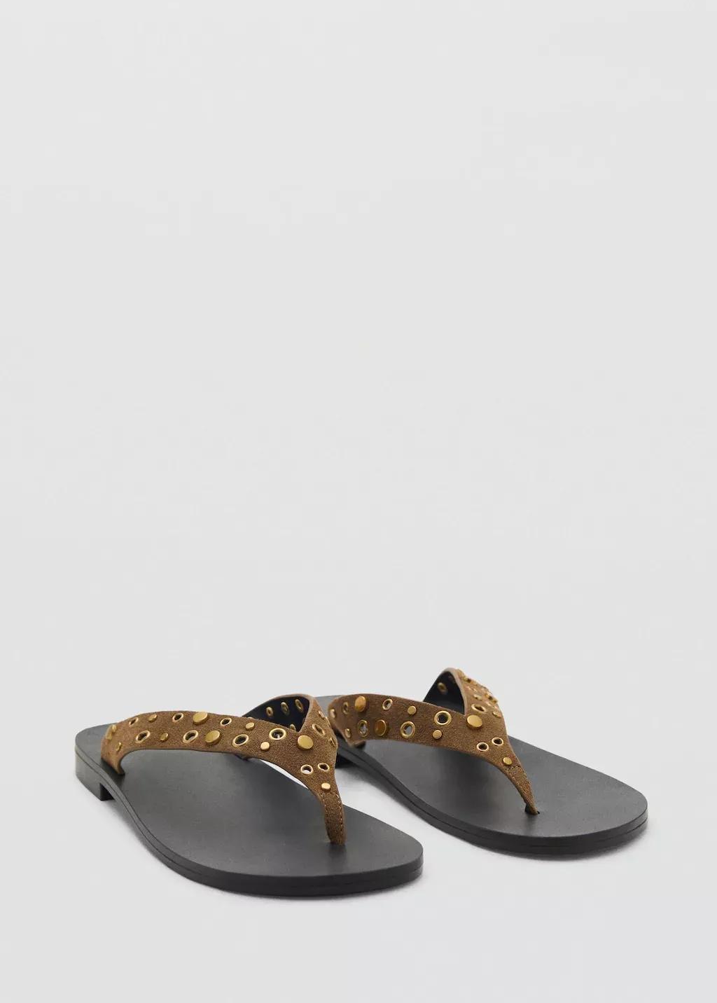 Khaki Suede Sandals With Eyelet Straps, , large image number 2