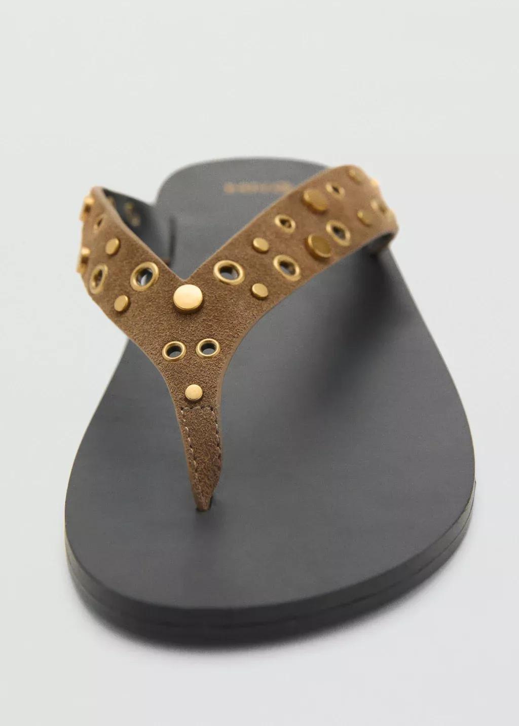 Khaki Suede Sandals With Eyelet Straps, , large image number 3