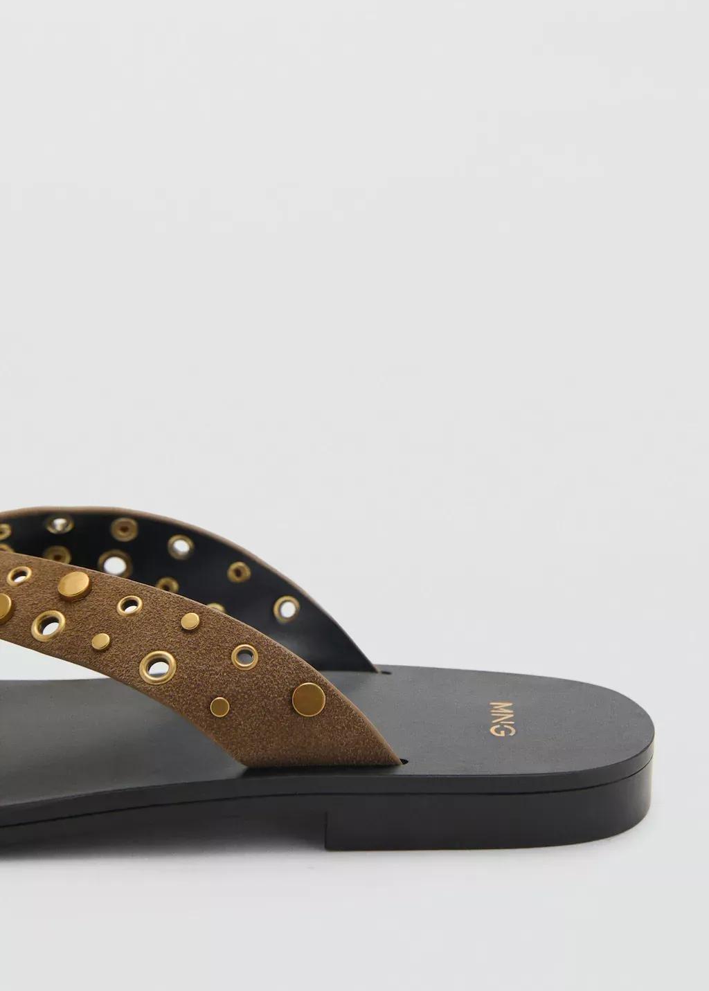 Khaki Suede Sandals With Eyelet Straps, , large image number 4