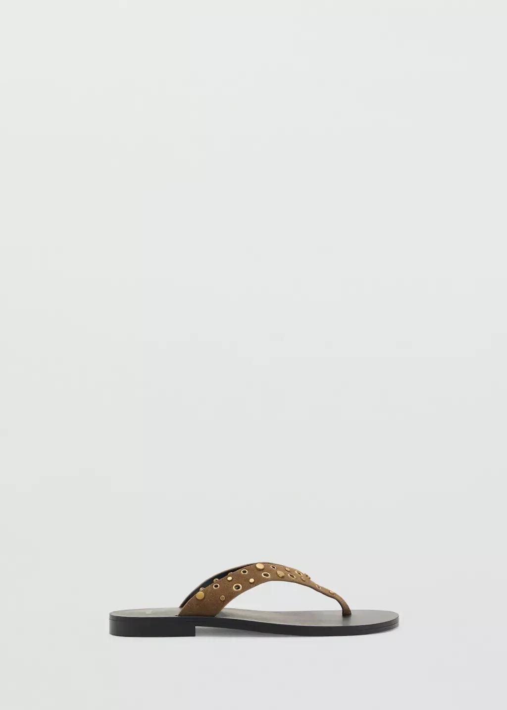 Khaki Suede Sandals With Eyelet Straps, , large image number 5