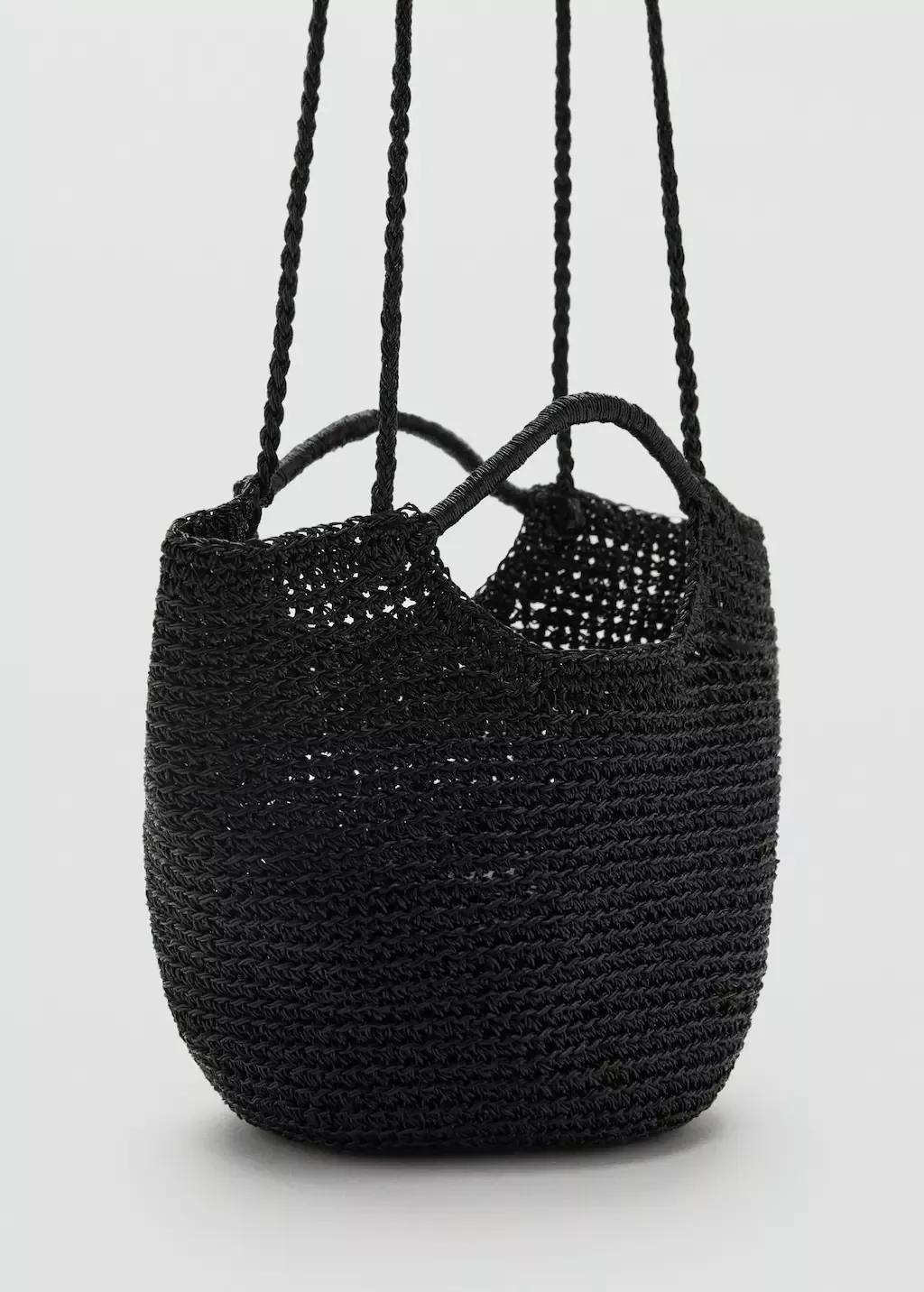 Black Mini Woven Crossbody Bag, , medium