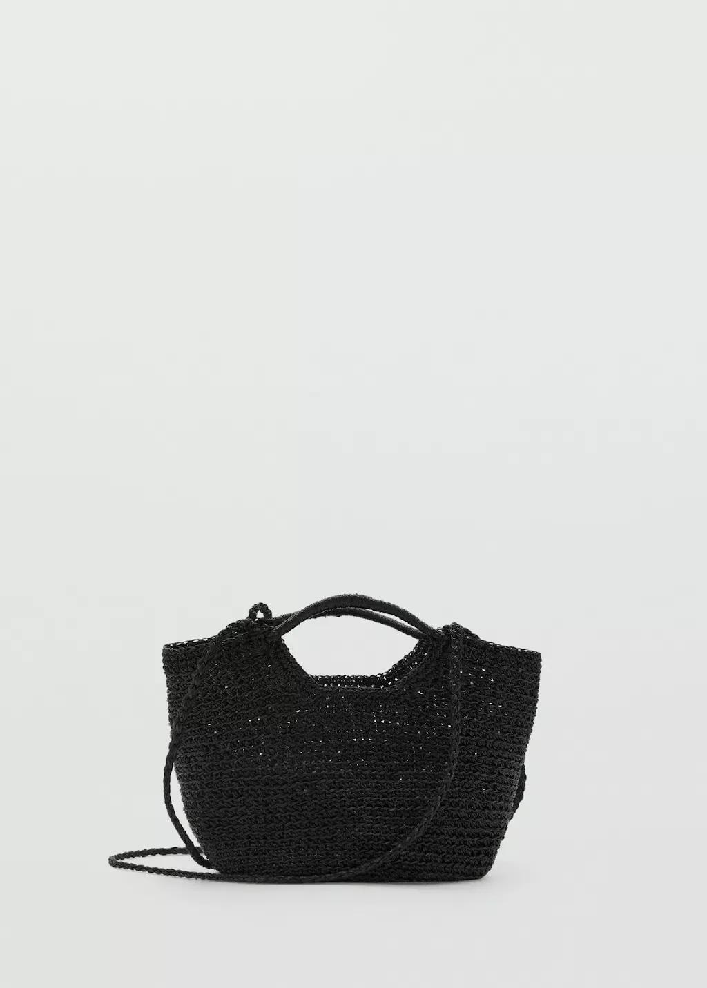 Black Mini Woven Crossbody Bag, Black, large image number 3