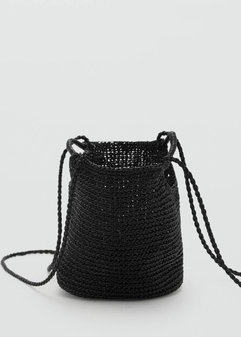 Black Mini Woven Crossbody Bag, Black, large image number 4
