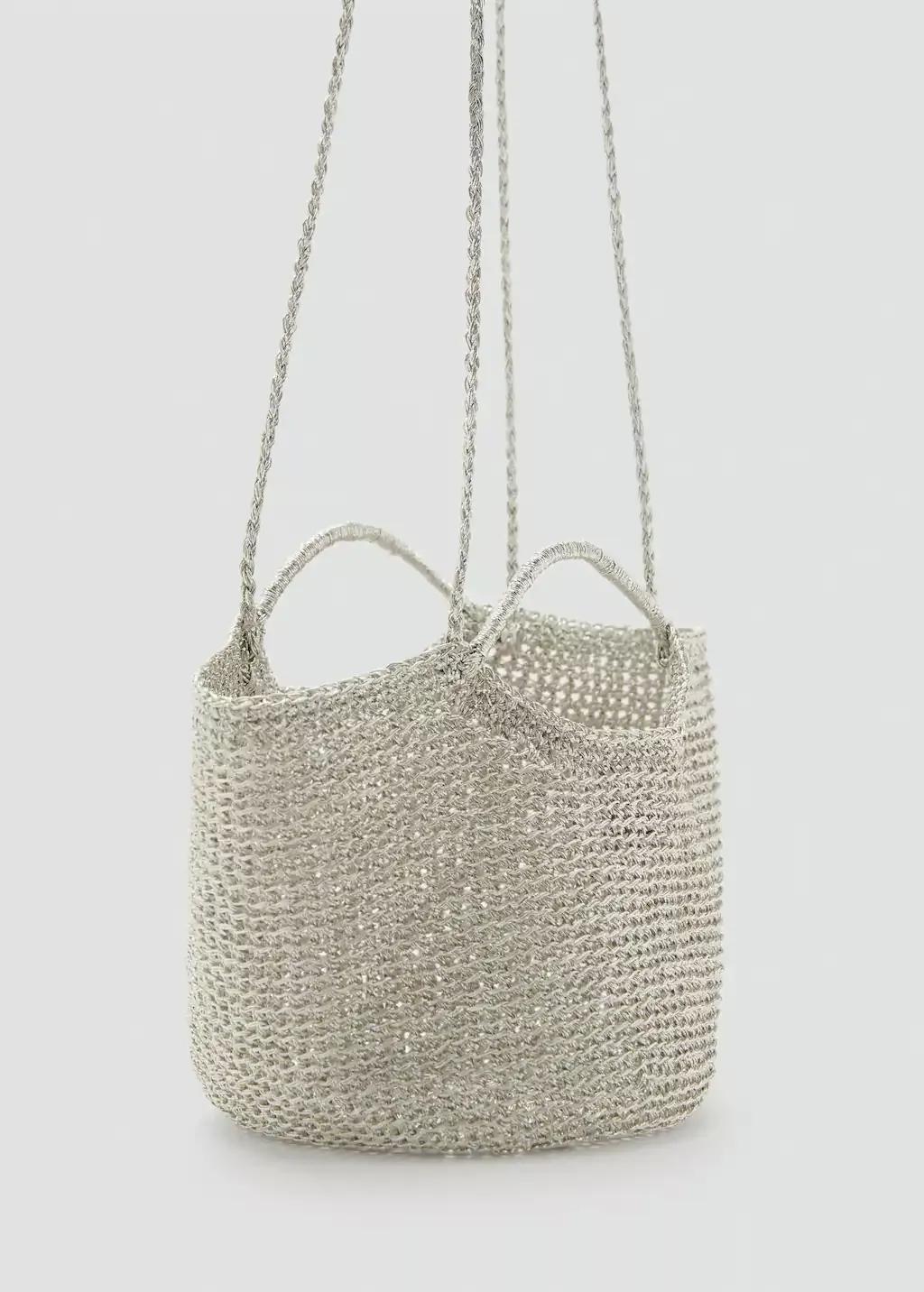 Silver Mini Woven Crossbody Bag, , medium