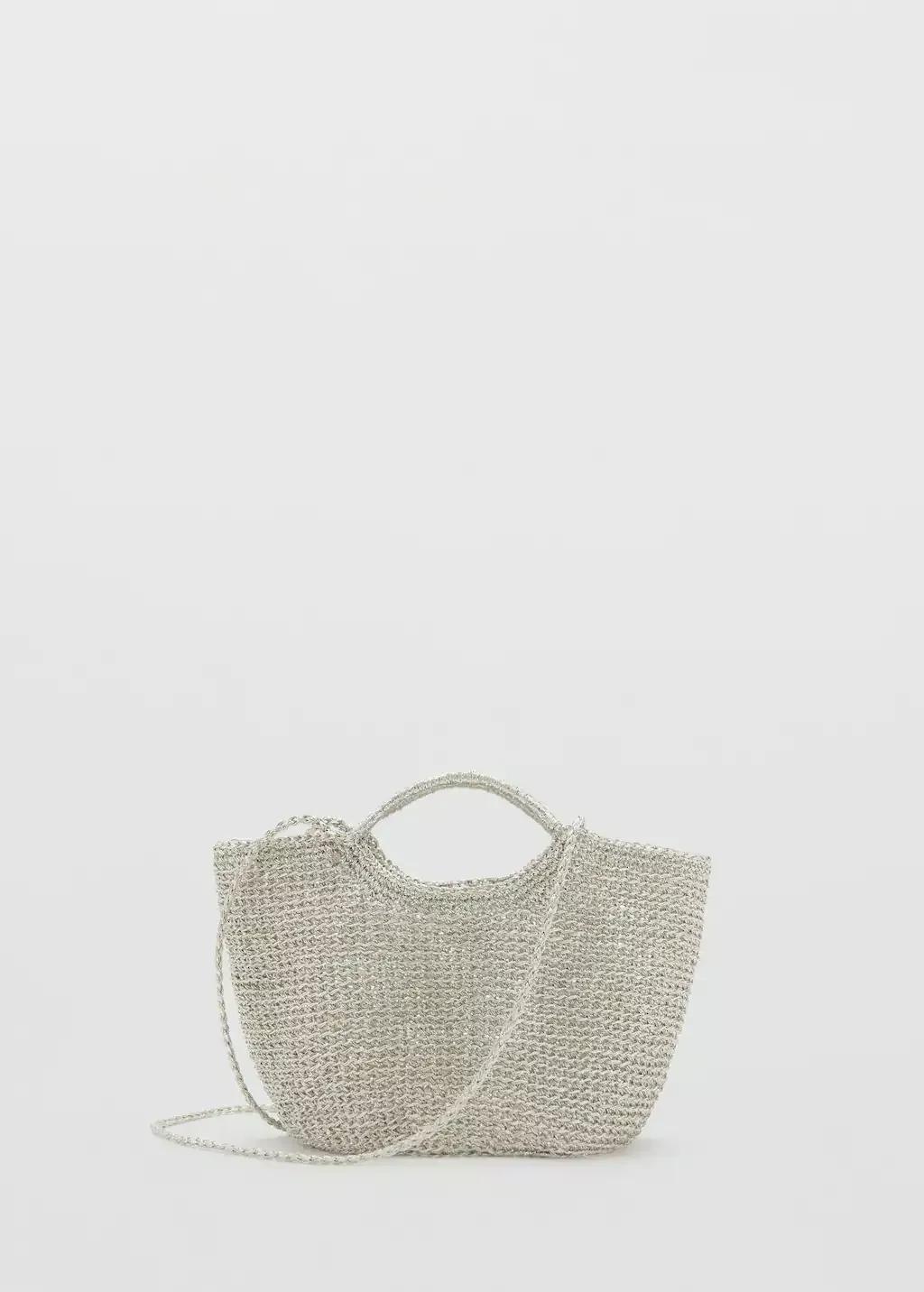 Silver Mini Woven Crossbody Bag, Silver, large image number 3