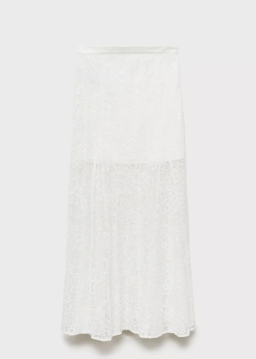 WHITE Long lace skirt, , large image number 0