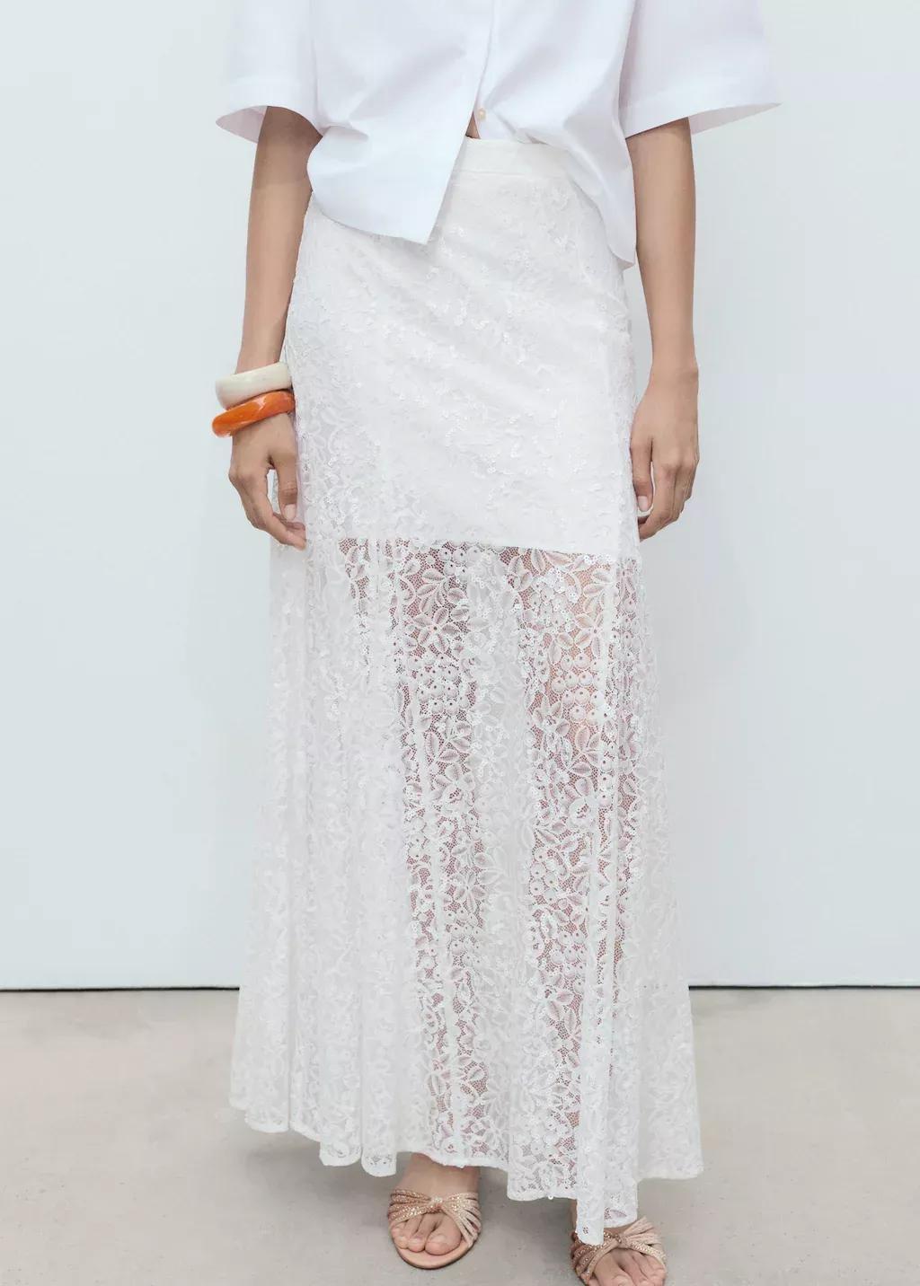 WHITE Long lace skirt, , large image number 1
