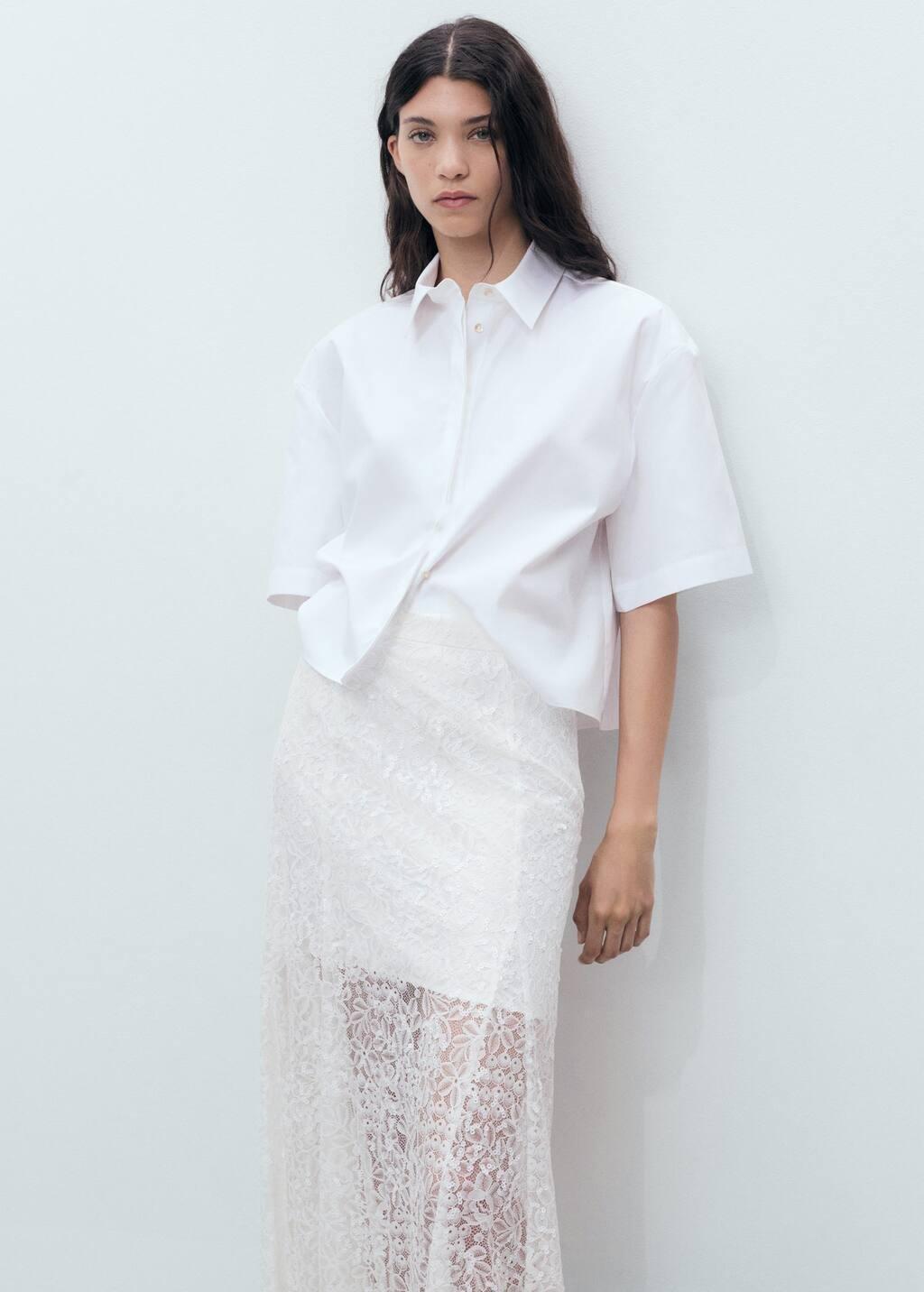 WHITE Long lace skirt, White, medium