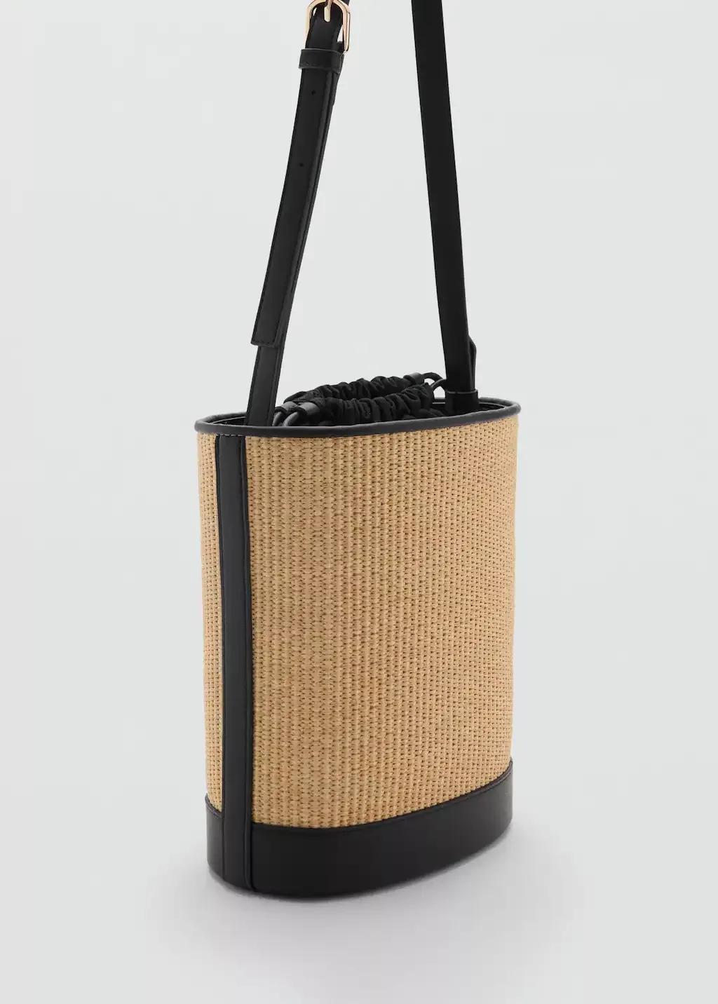 BLACK Medium raffia-effect bucket bag, Black, large image number 0