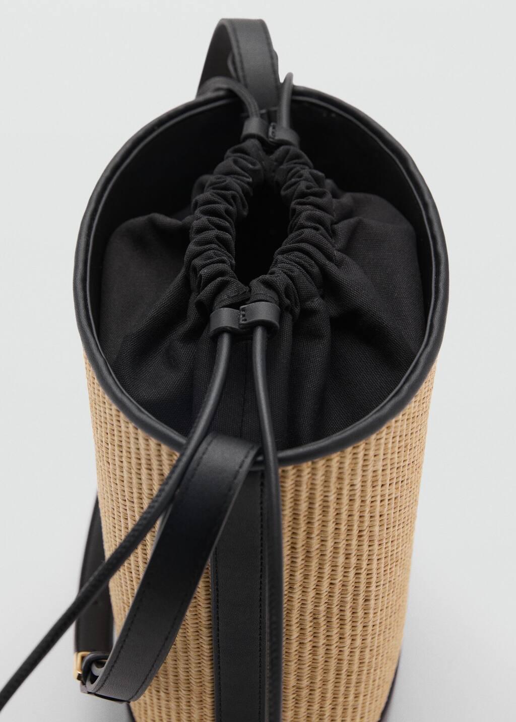 BLACK Medium raffia-effect bucket bag, Black, large image number 1