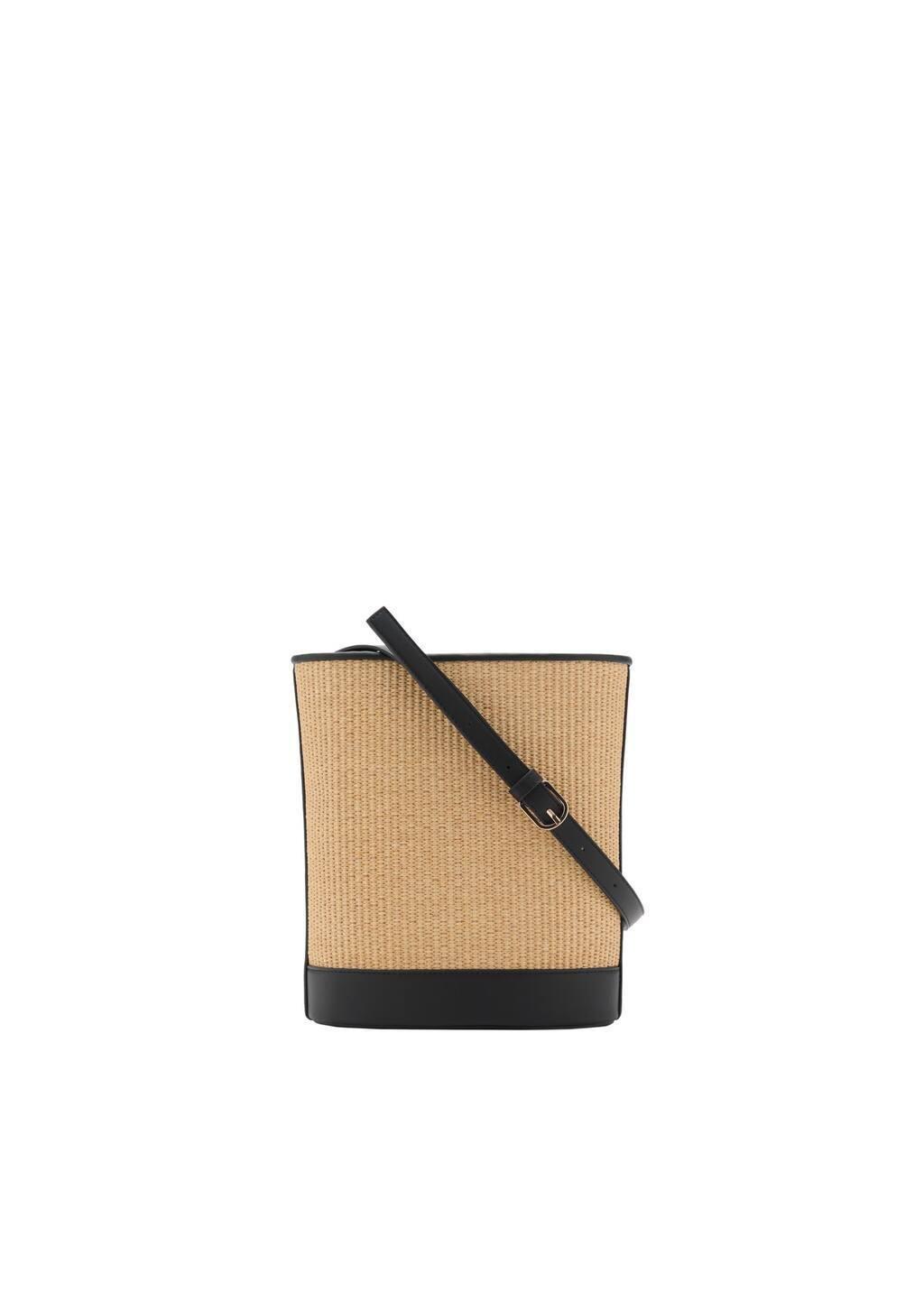 BLACK Medium raffia-effect bucket bag, Black, large image number 3