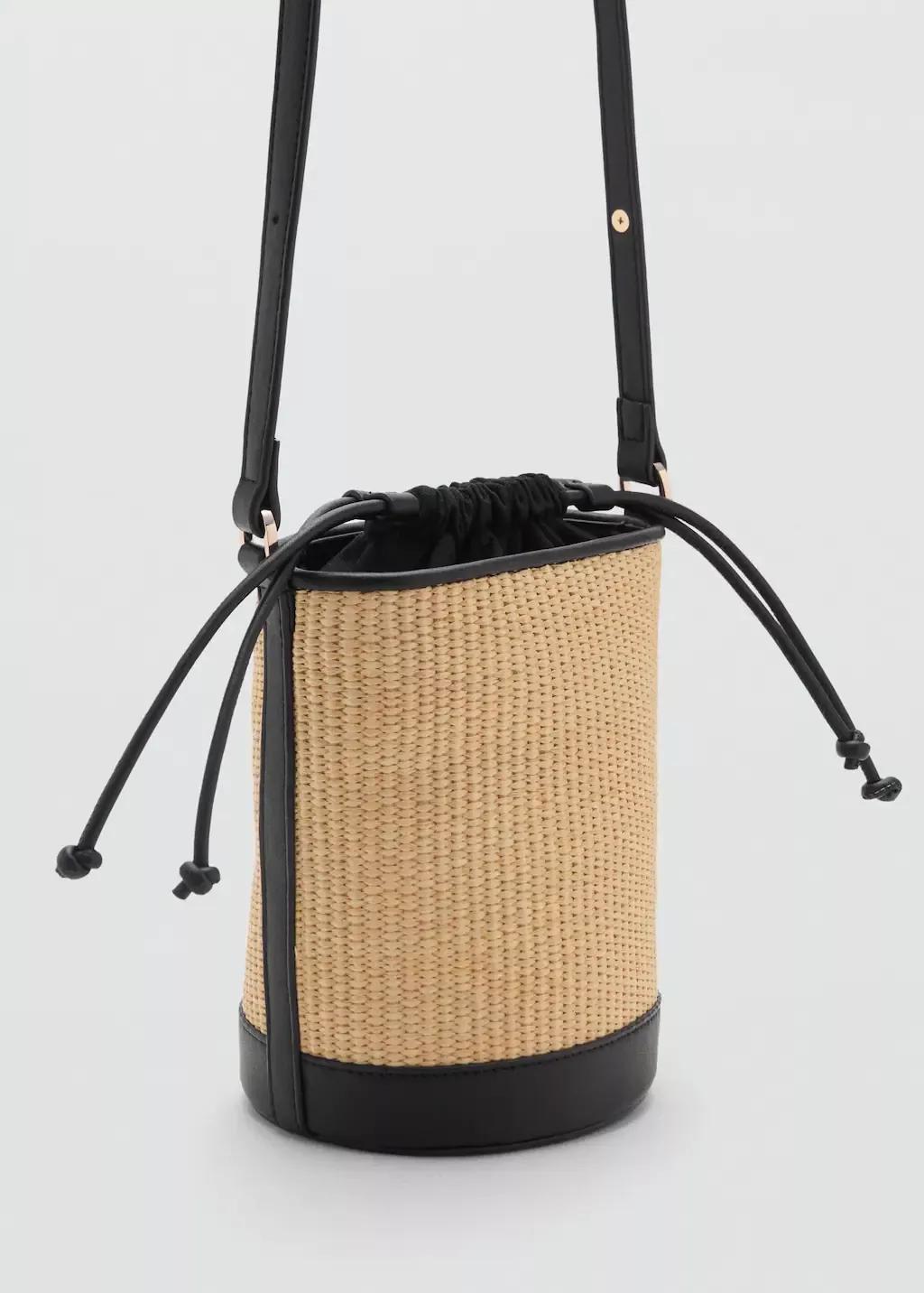 BLACK Small raffia bucket bag, Black, large image number 0
