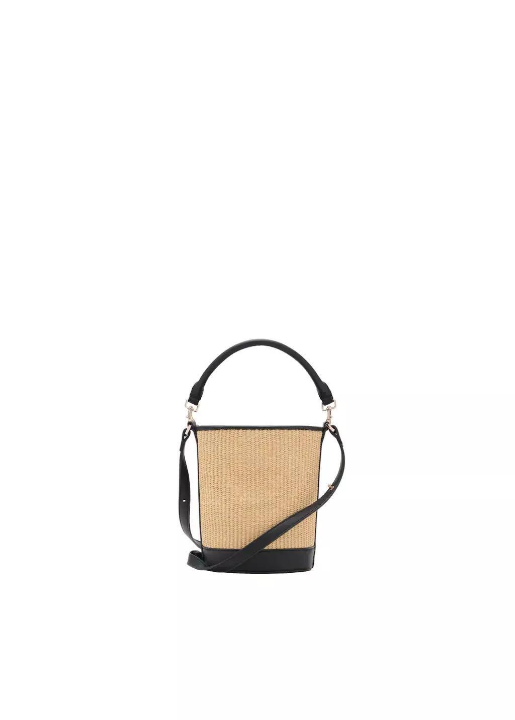 BLACK Small raffia bucket bag, Black, large image number 3