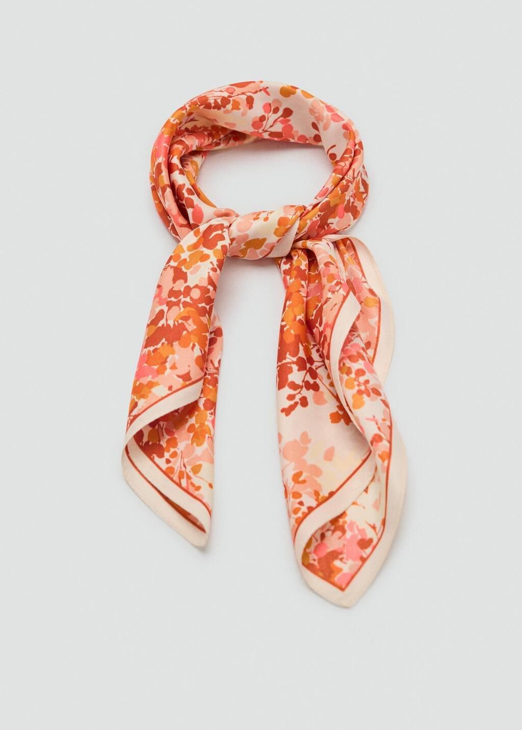 Orange Mini Flower-Print Scarf, Orange, large image number 1