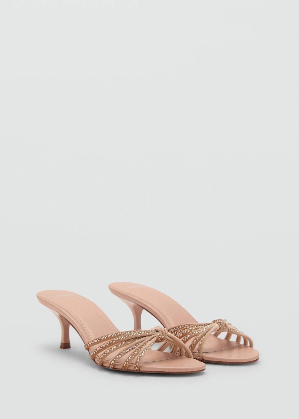 Beige Rhinestone Kitten Heel Sandals, , large image number 0