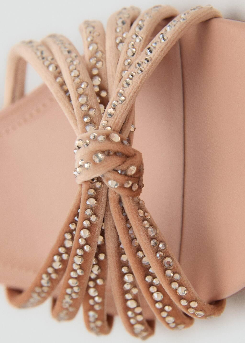 Beige Rhinestone Kitten Heel Sandals, , large image number 1