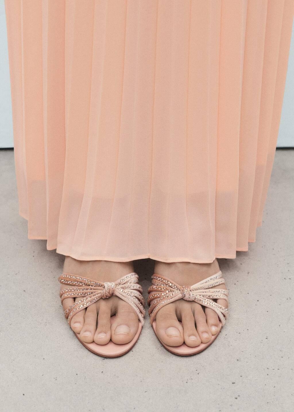 Beige Rhinestone Kitten Heel Sandals, , large image number 1