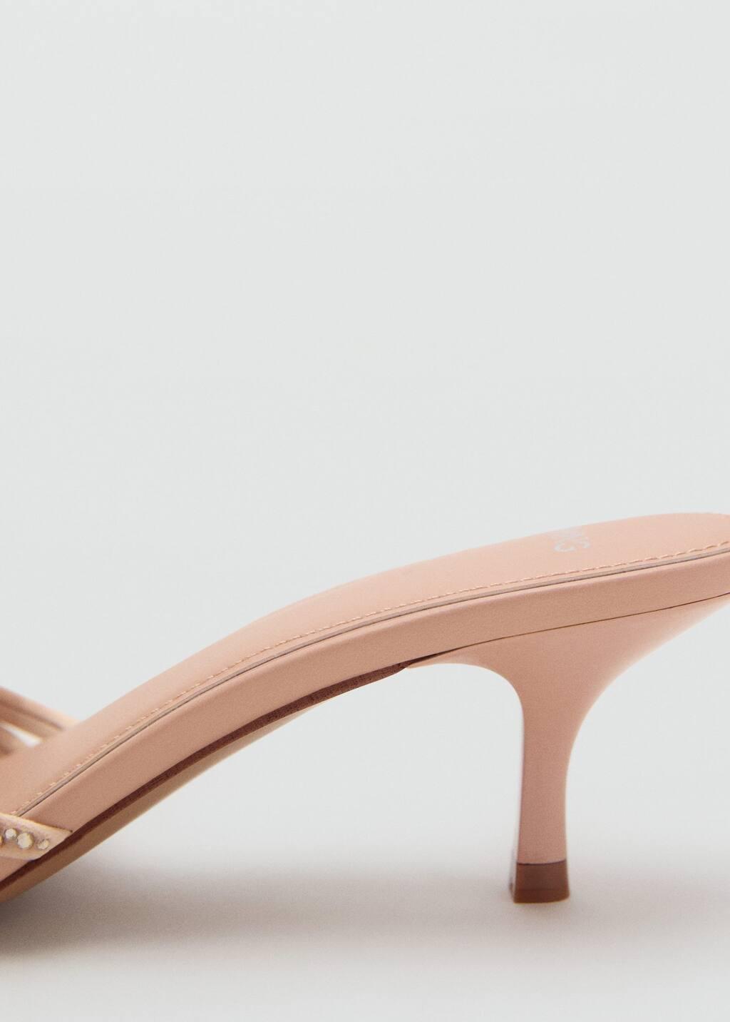 Beige Rhinestone Kitten Heel Sandals, , large image number 2