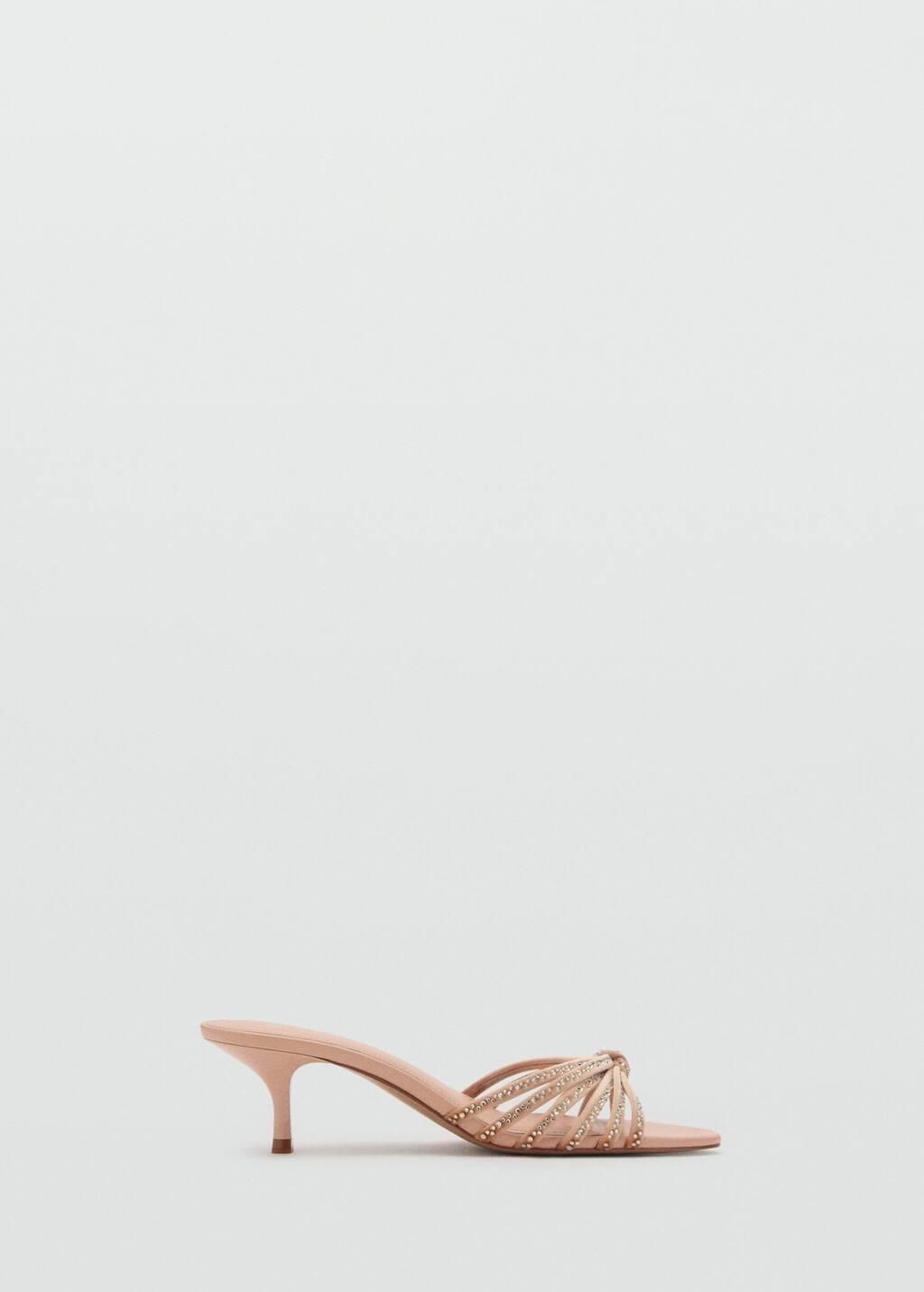 Beige Rhinestone Kitten Heel Sandals, , large image number 3