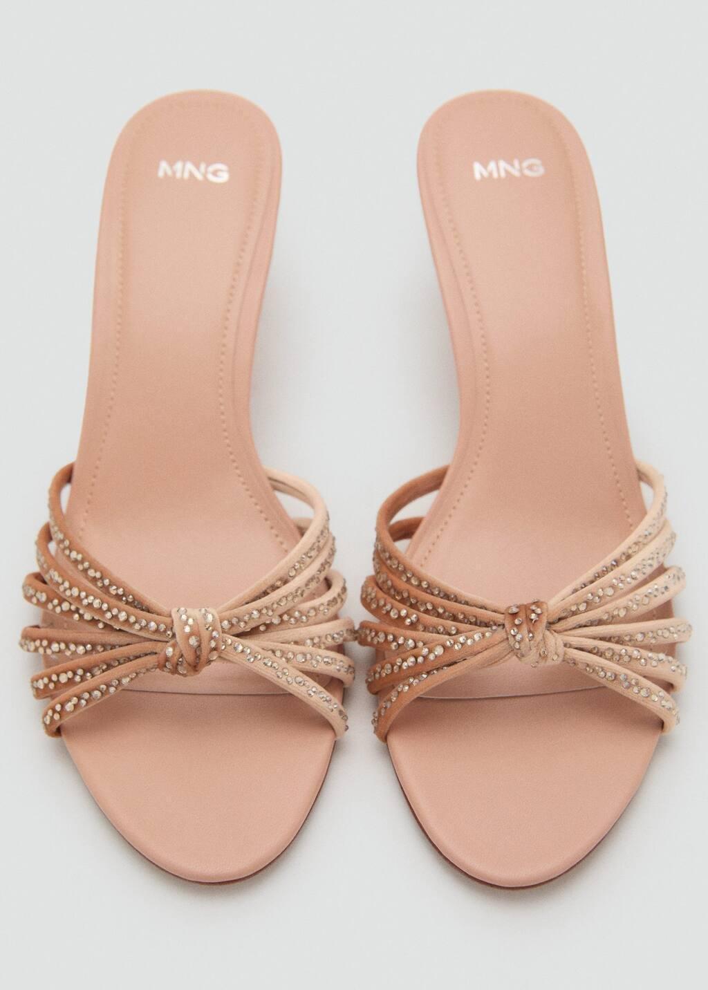 Beige Rhinestone Kitten Heel Sandals, , large image number 4