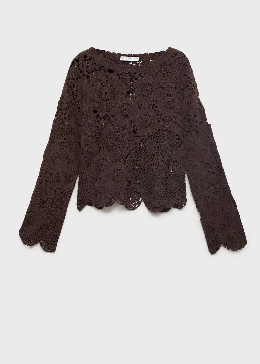 DARK BROWN Crochet sweater with flowers, , large image number 3