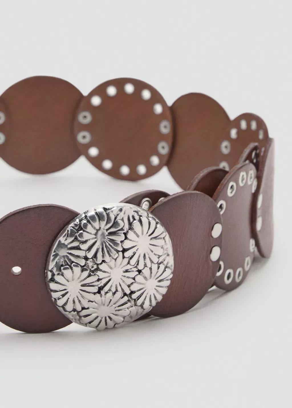 Brown Studded Leather Belt, , medium