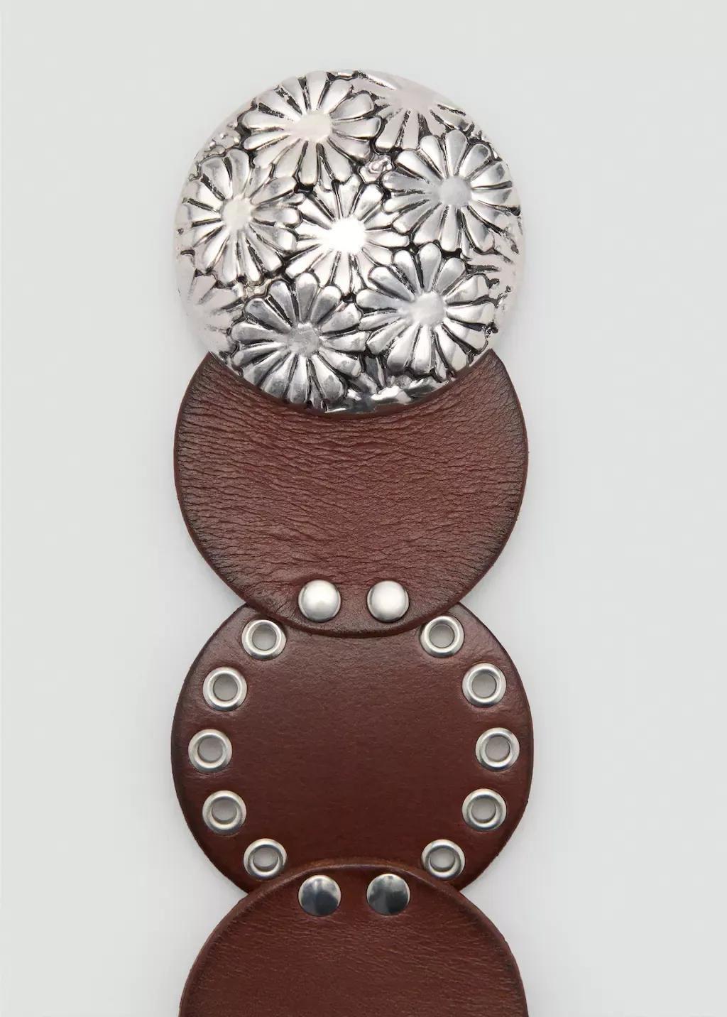 Brown Studded Leather Belt, , large image number 1