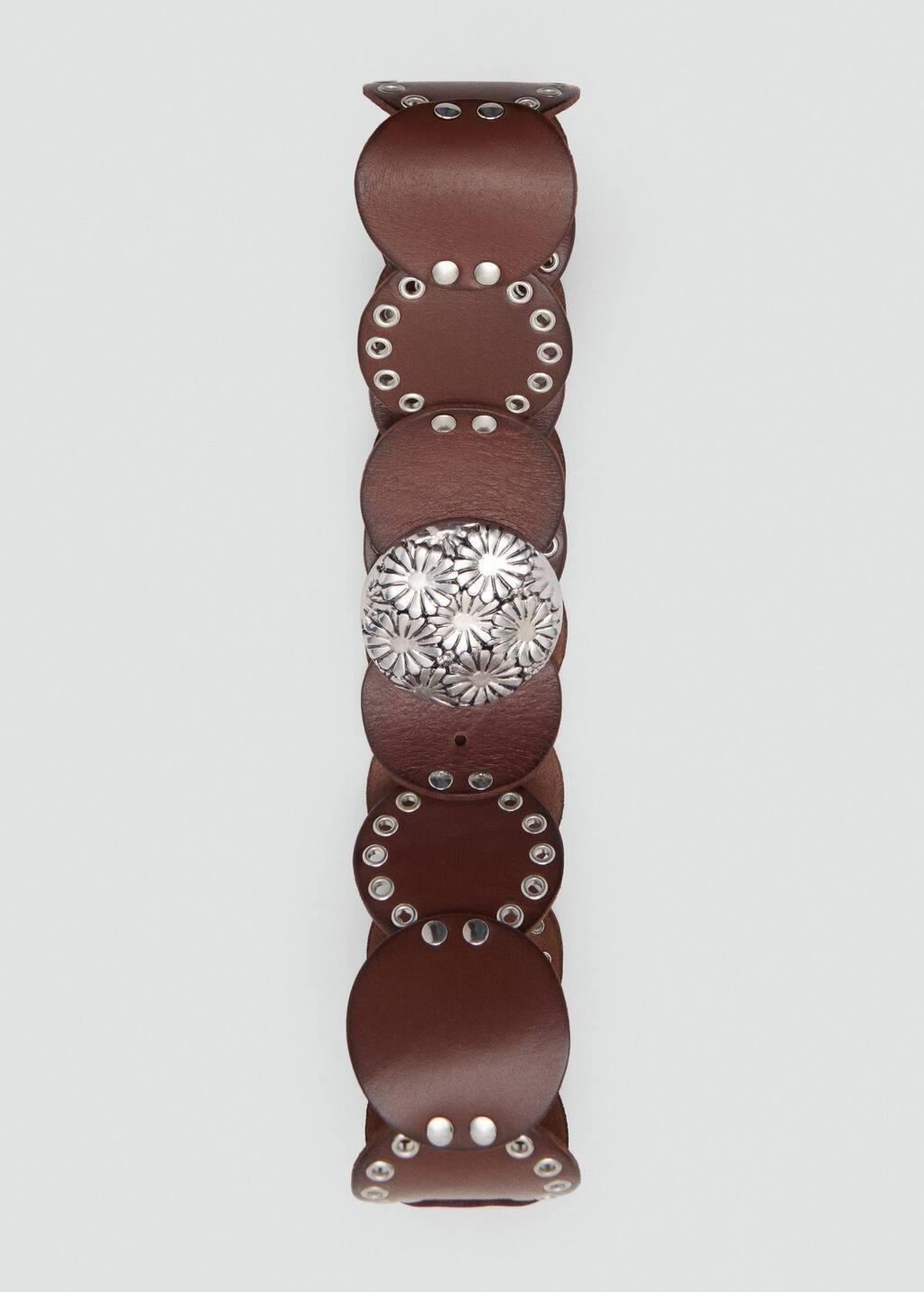 Brown Studded Leather Belt, , large image number 2