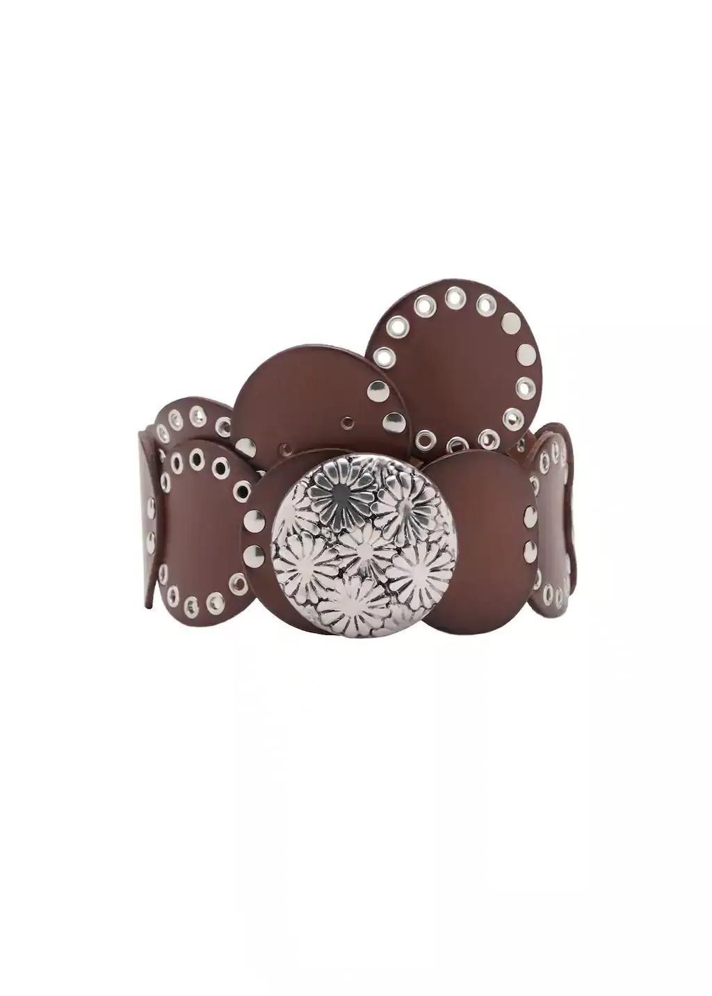 Brown Studded Leather Belt, , large image number 3