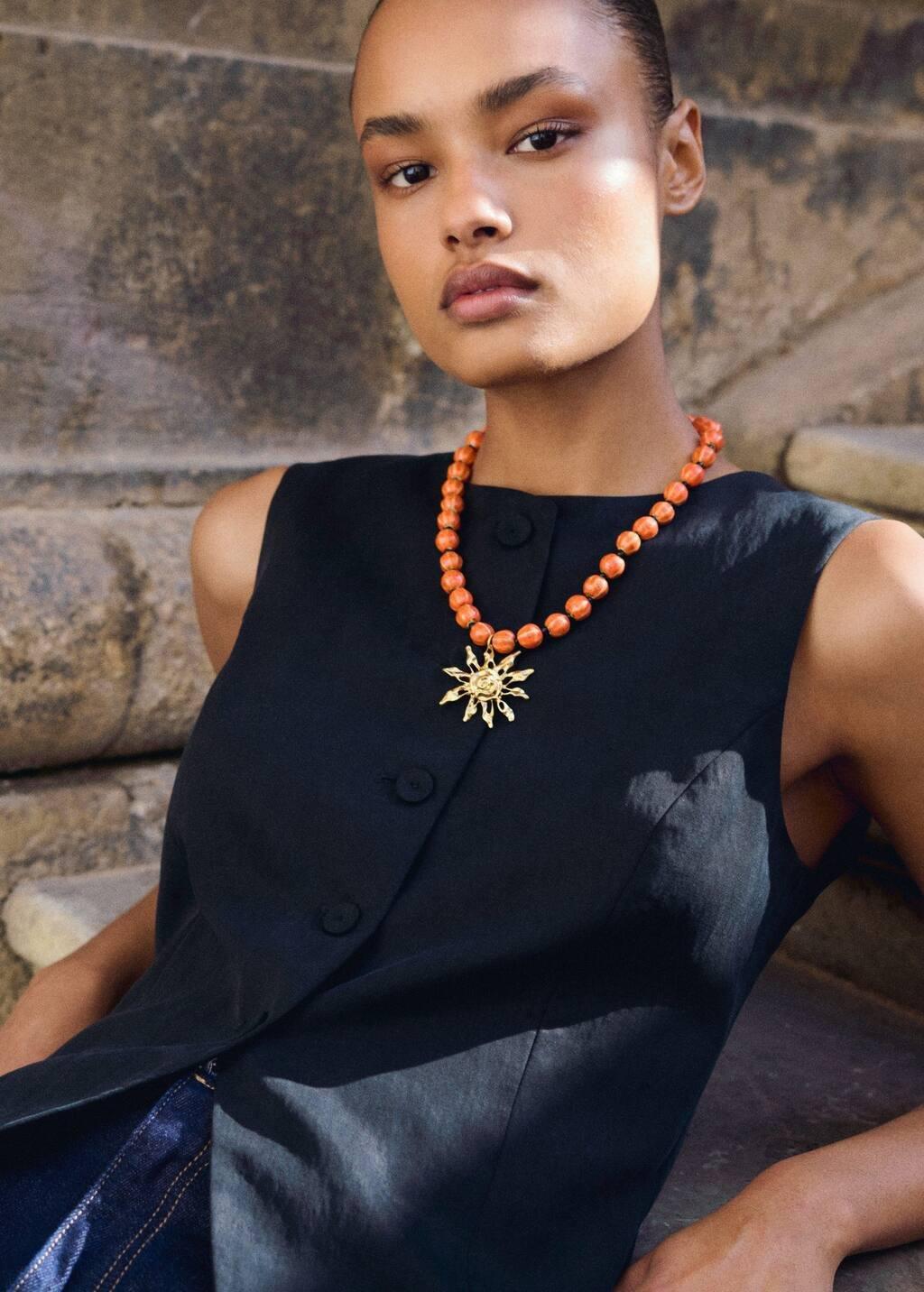 Orange Ceramic Ball Necklace With Sun Pendant, Orange, large image number 2